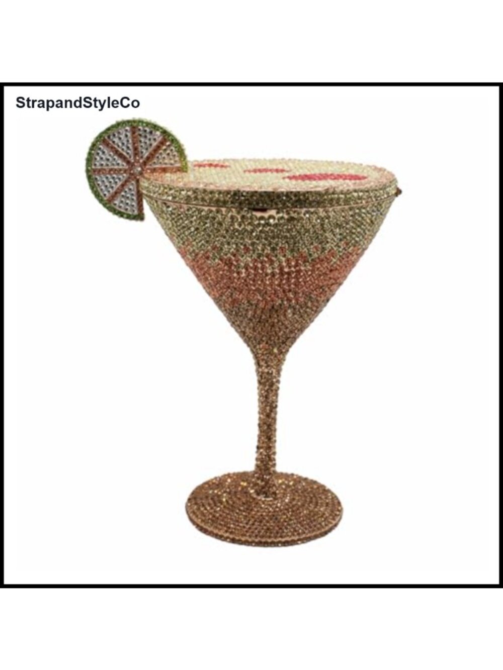 Rhinestone Goblet Evening Clutch Metal Faux Leather Cocktail Party Bag